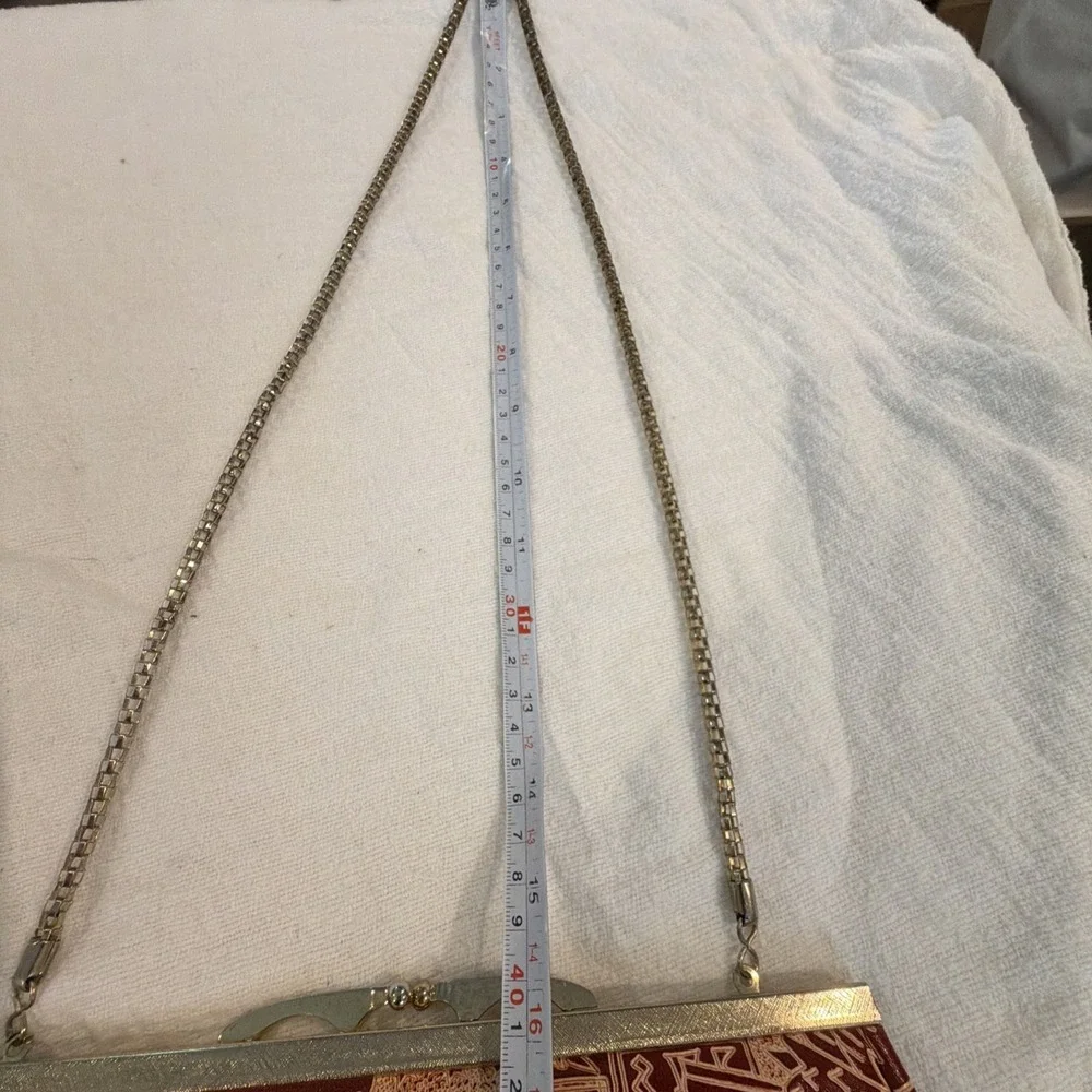 Vtg MCM Egyptian Hieroglyphics Motif Tooled Leather Purse With Gold Tone‎ Chain